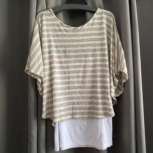 I-N-C International Concepts Taupe striped flowing top with long cami, Size XL
